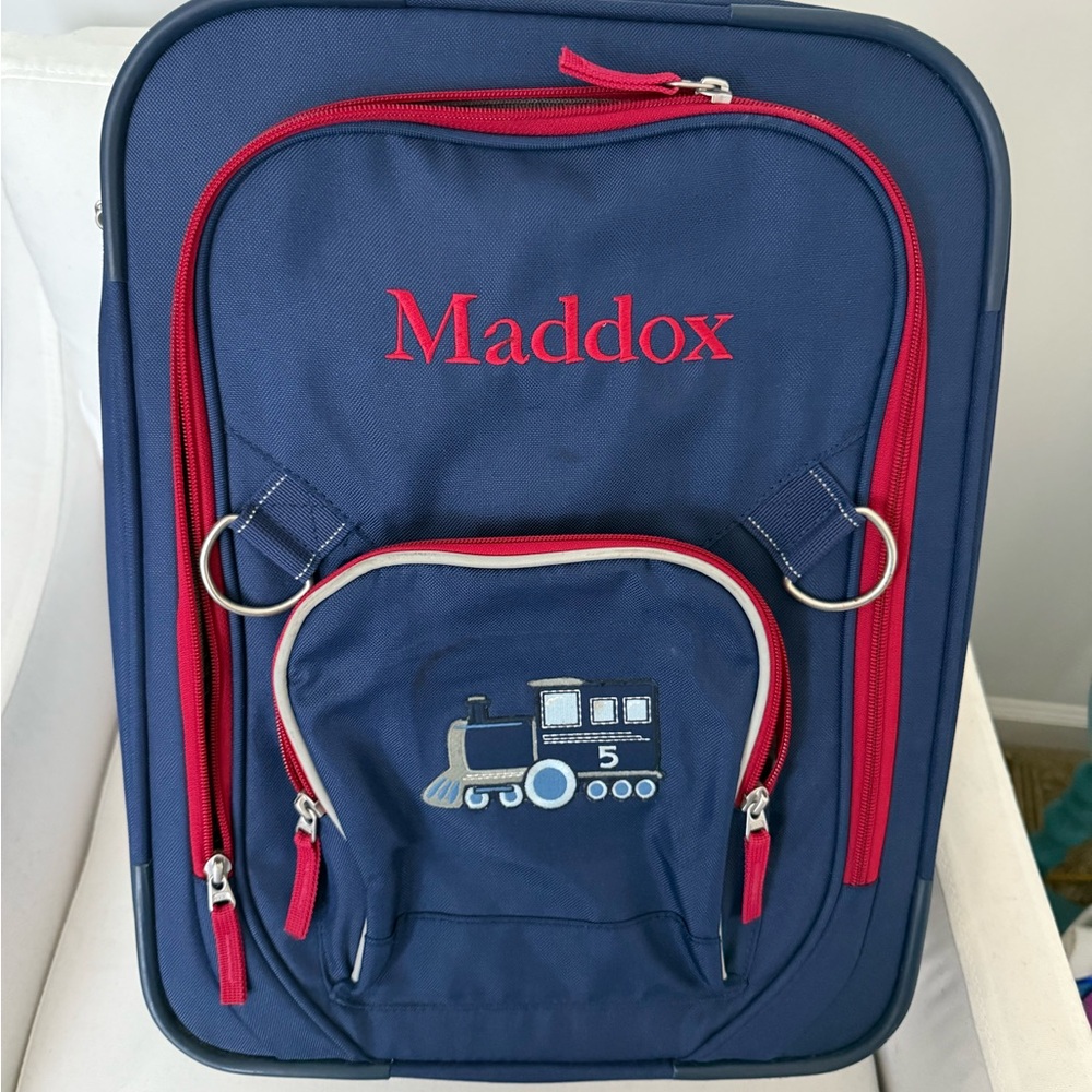 Blue and Red Train suitcase